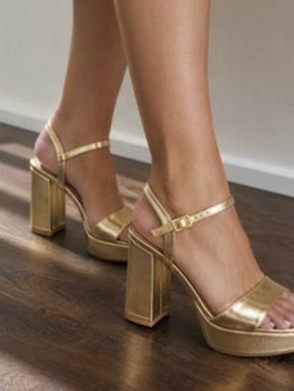 Zara Metallic Gold Platform Block Heel Sandals - Women